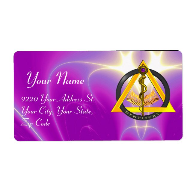 Étiquette ROUTE DU SYMBOLE DENTISTE ASCLEPIUS, rose (Devant)