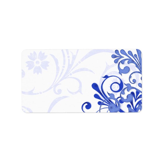 Étiquette Royal Blue Abstrait Floral Mariage Blank Adresse (Devant)