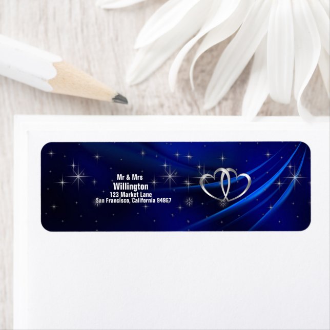 Étiquette Royal Blue Diamonds/Hearts Mariage Adresse de reto (En situation)