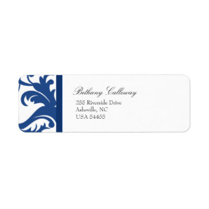 Étiquette Royal Blue Elegant Damask Adresse de retour Label