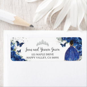 Étiquette Royal Blue Floral Quinceanera 16 Retour Adresse