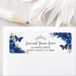 Étiquette Royal Blue Floral Quinceanera Adresse de retour