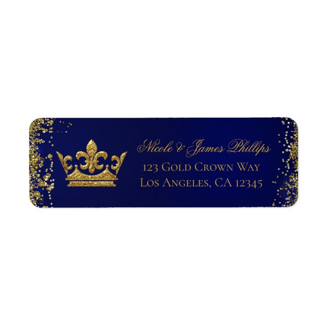 Étiquette Royal Blue & Gold Parties scintillant Couronne Mar (Devant)