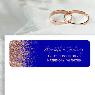 Étiquette Royal Blue Rose Gold Parties scintillant Adresse d