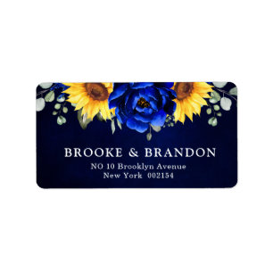 Étiquette Royal Blue Rustic Tournesol Moderne Floral Mariage