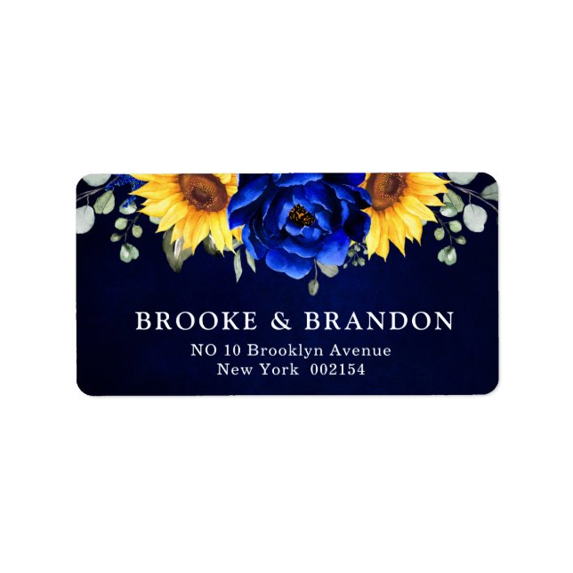 Étiquette Royal Blue Rustic Tournesol Moderne Floral Mariage (Devant)