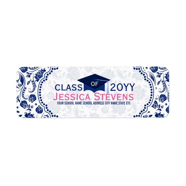 Étiquette Royal Blue & White Floral Damas & Blue Grad Casque (Devant)