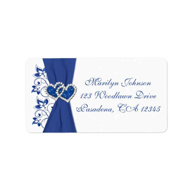 Étiquette Royal Blue White Hearts Adresse de retour Label (Devant)