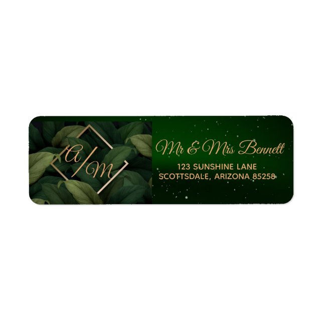 Étiquette Royal Dark Green Feuille Gold Frame Adresse de ret (Devant)
