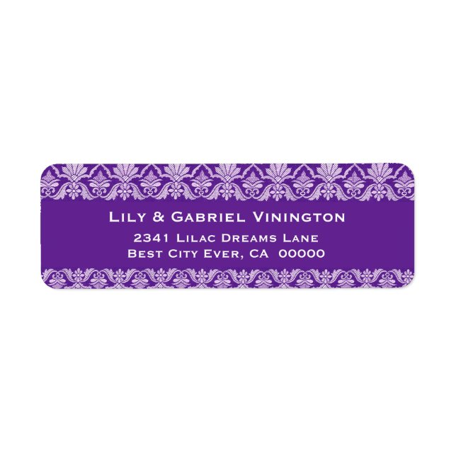 Étiquette Royal Purple dentelle Mariage Damask P550 (Devant)
