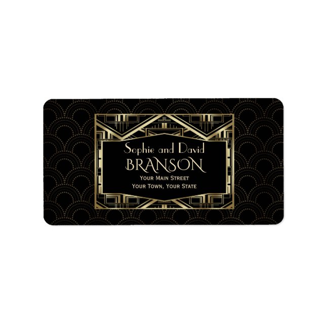 Étiquette Royal Roaring 20s Gold Art Déco Mariage (Devant)