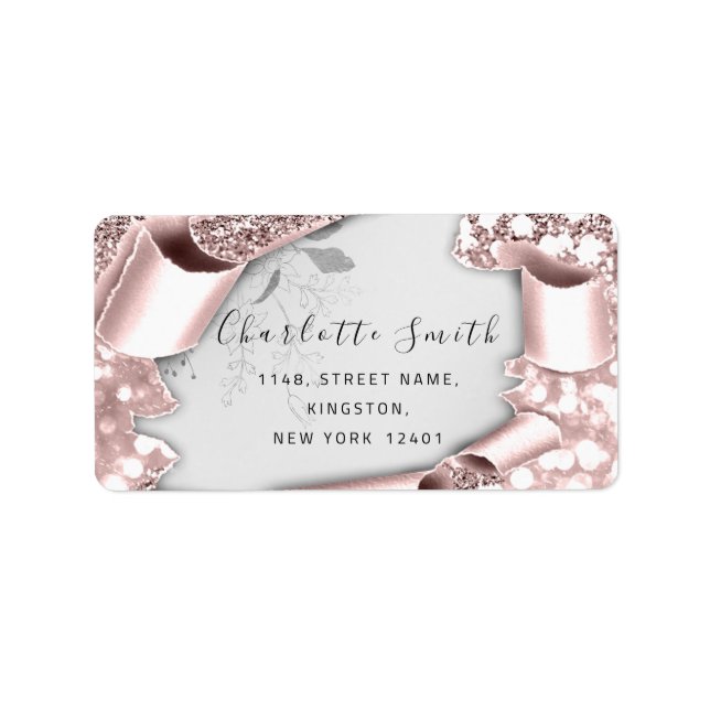Étiquette RSVP 3D Parties scintillant cadre argent gris Rose (Devant)