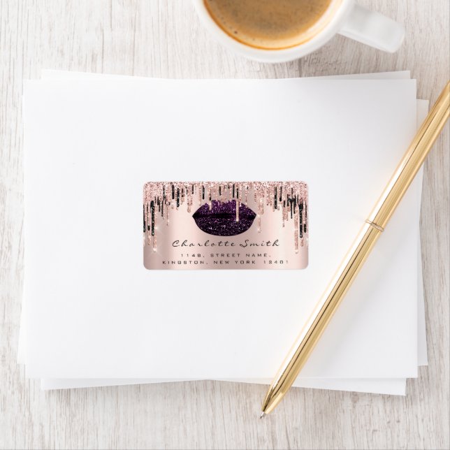 Étiquette RSVP Kiss Roses lèvres violet Rose Parties scintil (En situation)