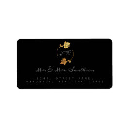 Étiquette RSVP Monogramme Gris Noir Fleurs de courroie d'or