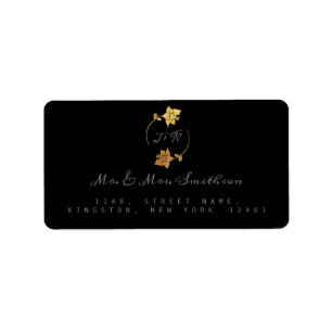 Étiquette RSVP Monogramme Gris Noir Fleurs de courroie d'or