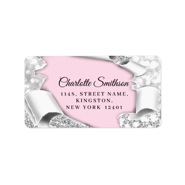 Étiquette RSVP Parties scintillant douce 16e 15e Argent rose (Devant)