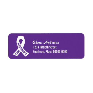 Étiquette Ruban Cure Alzheimers sur violet Adresse de retour