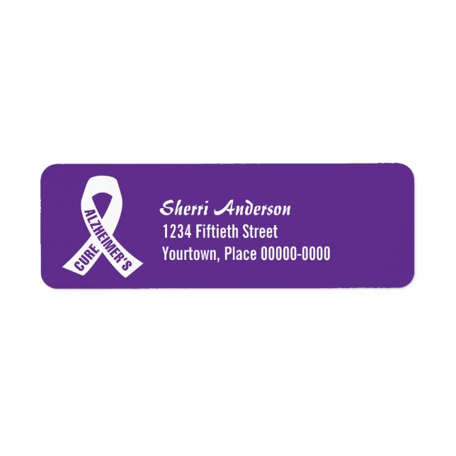 Étiquette Ruban Cure Alzheimers sur violet Adresse de retour (Devant)