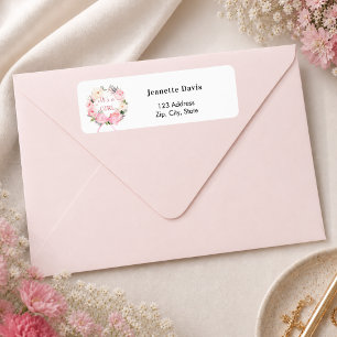 Étiquette Ruban de couronne florale rose pour adresse de ret