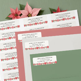 Étiquette Ruban de Poinsettia Aquarelle Adresse de vacances