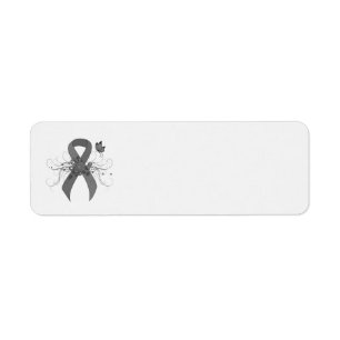 Étiquette Ruban de sensibilisation gris avec papillon