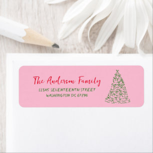 Étiquette Rubans verts rouges roses à la main Arbre Noël