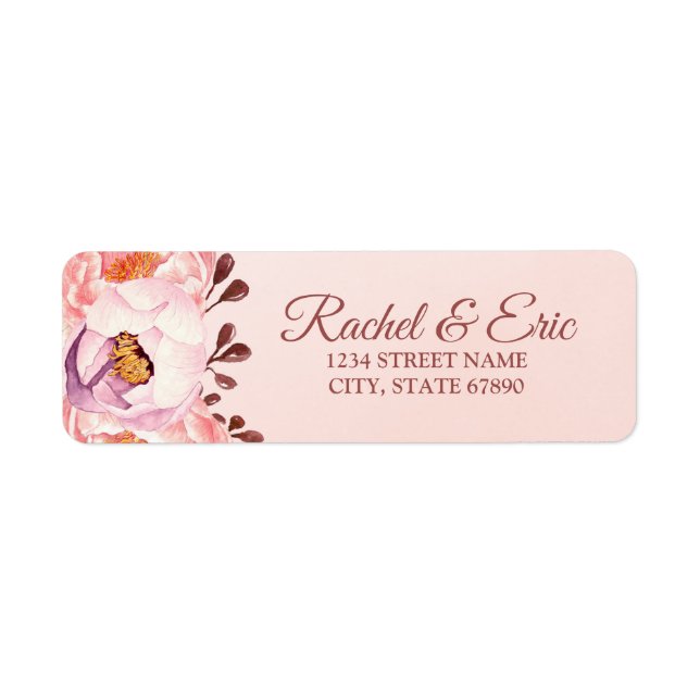 Étiquette Rubis rose pâle Mariage Floral Adresse de retour L (Devant)