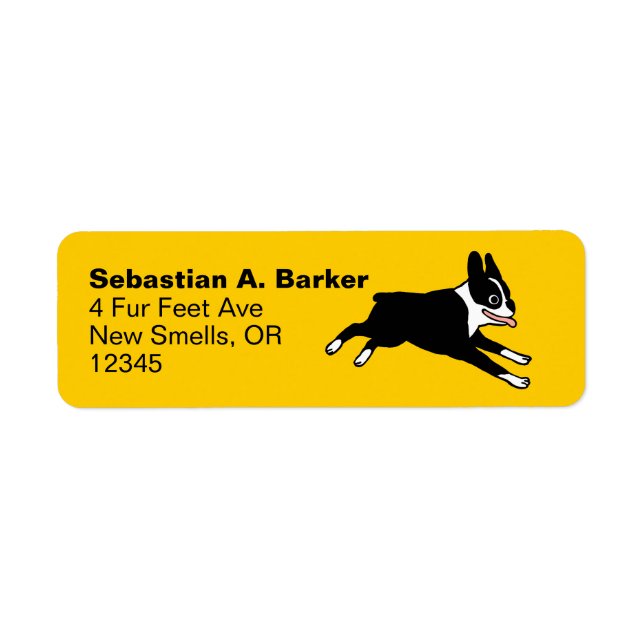 Étiquette Running Boston Terrier Cartoon Dog Adresse de reto (Devant)