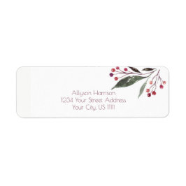 Étiquette Russe Aquarelle Burgundy Berries Vert Feuilles |