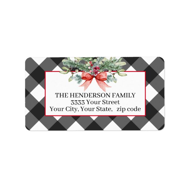 Étiquette Russe Christmas Buffalo Plaid Adresse de retour (Devant)
