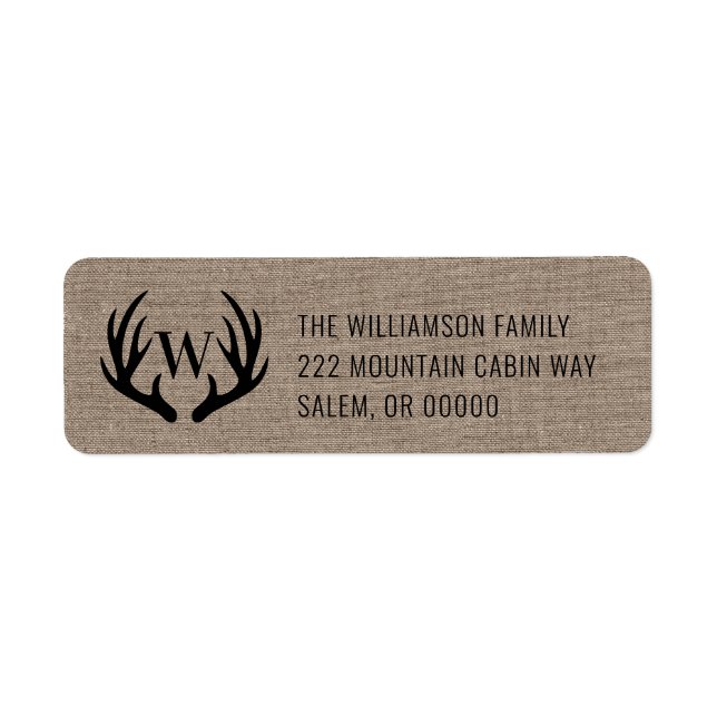 Étiquette Russe Ferme Burlap Deer Antlers Monogramme (Devant)