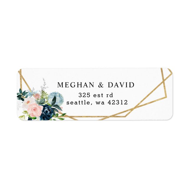 Étiquette Russe Marine Blush Gold Floral Mariage géométrique (Devant)