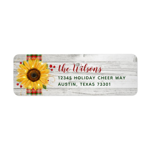 Étiquette Russe Tournesol Bois Plaid Holiday Adresse de reto (Devant)