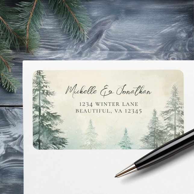 Étiquette Russe Winter Pine Forest Woodland Mariage Adresse (Rustic Winter Pine Forest Woodland Wedding Address Label)