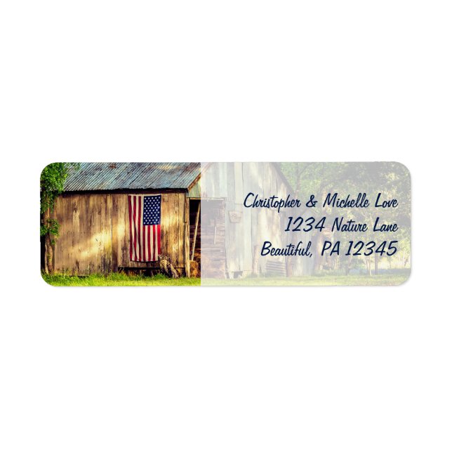 Étiquette Rustic Barn Patriotique US American Drapeau Adress (Devant)