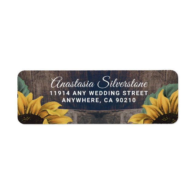 Étiquette Rustic Barrel Vintage Tournesol Adresse du Mariage (Devant)