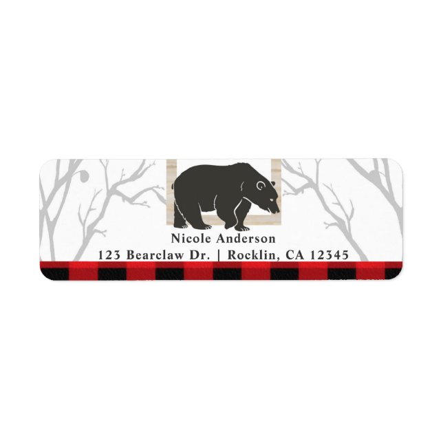 Étiquette Rustic Bear & Red Plaid Woods Invitation de la fêt (Devant)