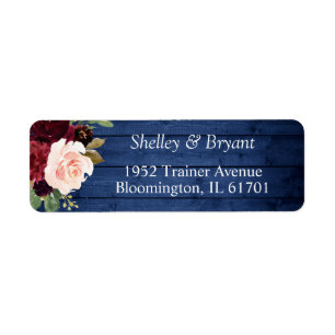 Étiquette Rustic Blue Burgundy Bush Floral Adresse de retour