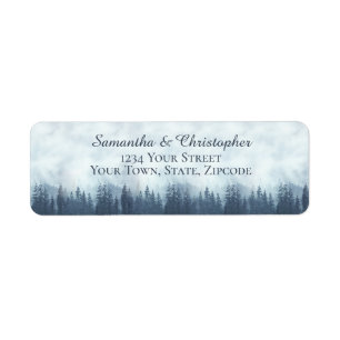 Étiquette Rustic Blue Forest Petit Mariage Adresse de retour