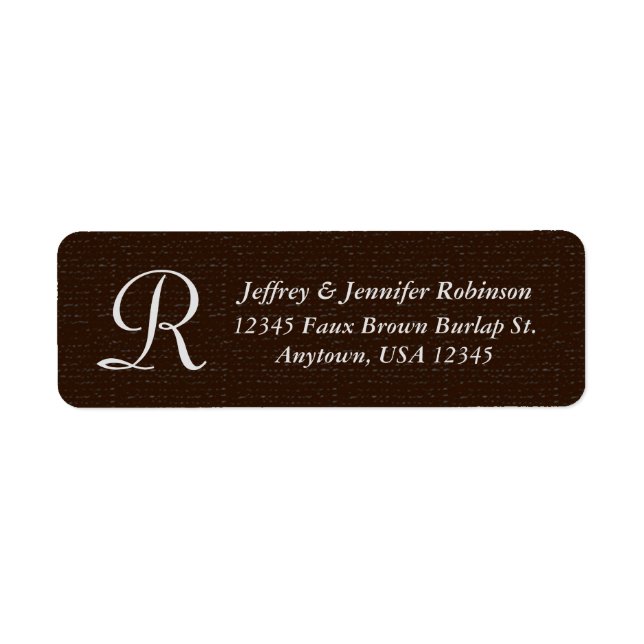 Étiquette Rustic Brown Burlap Nom et adresse Monogramme (Devant)