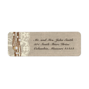 Étiquette Rustic Burlap Lace Pearl Adresse de retour Label