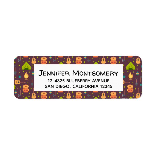 Étiquette Rustic Camping Tentes Motifs et Guitares (Devant)