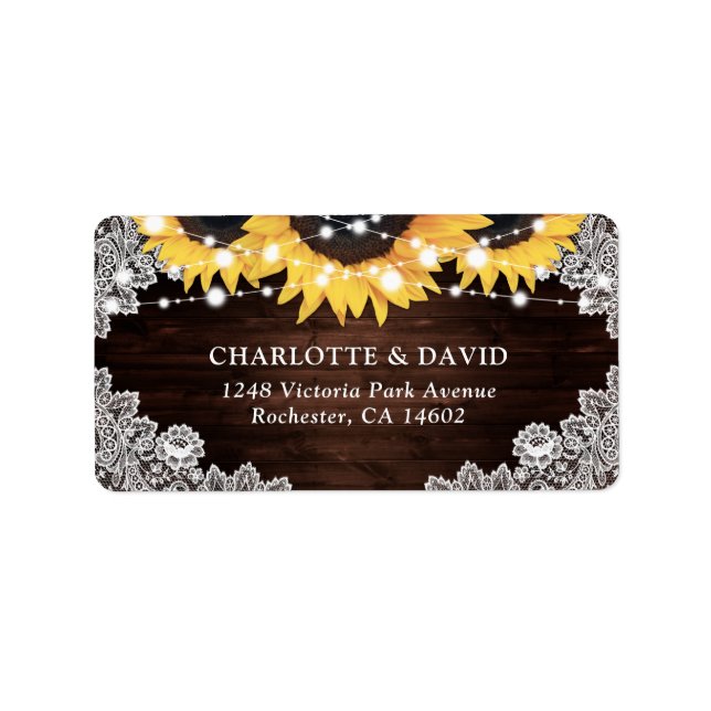 Étiquette Rustic Chic dentelle tournesol Mariage Adresse (Devant)