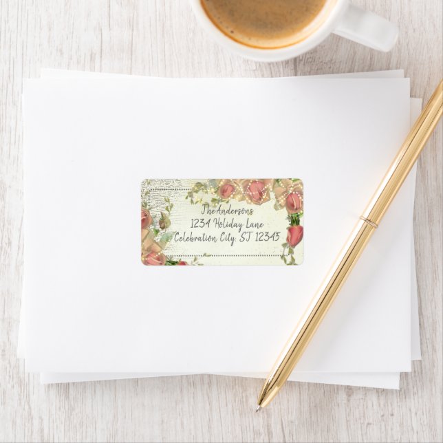 Étiquette Rustic Country Barnwood Rose Roses Retour Adresse (En situation)