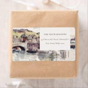 Étiquette Rustic Country Bridge Riverside Watercolor Address