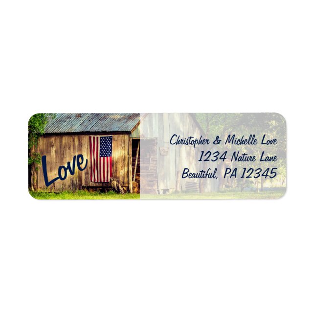 Étiquette Rustic Country Grange American Flag Love Adresse (Devant)