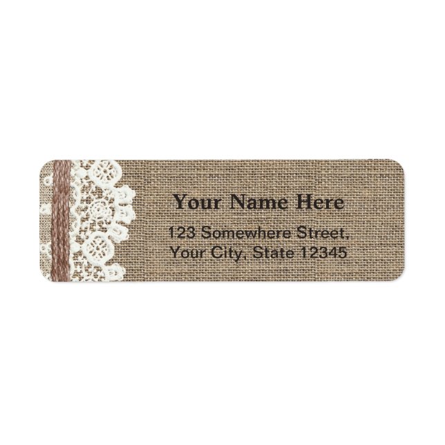 Étiquette Rustic Country Laced Burlap Twine Adresse de retou (Devant)