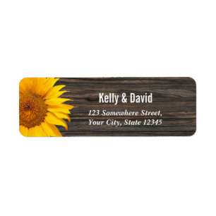 Étiquette Rustic Dark Wood Sunflower Mariage Adresse de reto
