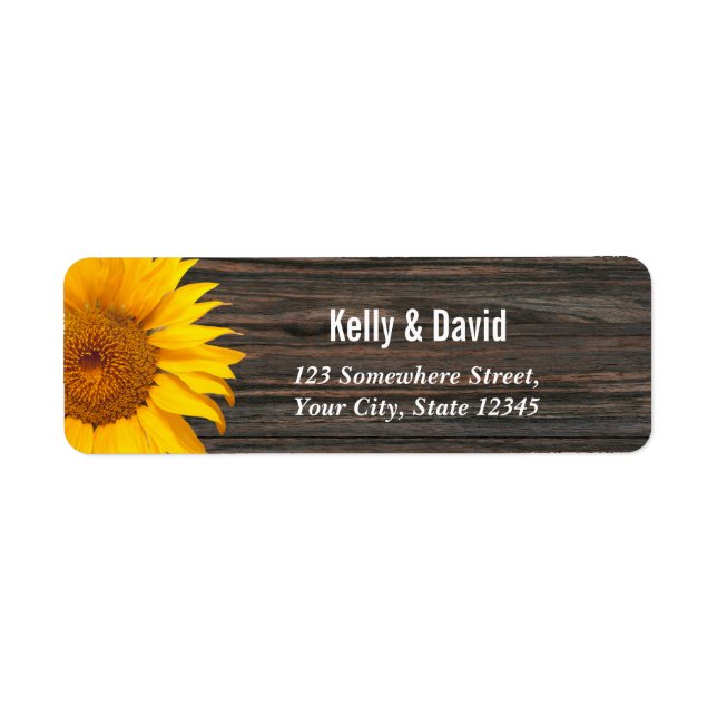 Étiquette Rustic Dark Wood Sunflower Mariage Adresse de reto (Devant)