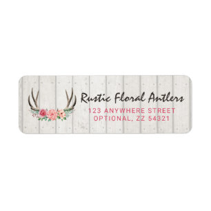 Étiquette Rustic Floral Antlers Roses & Wood Adresse de reto
